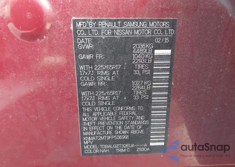 2015 Nissan Rogue Sv from USA, damaged, VIN KNMAT2MT9FP536991